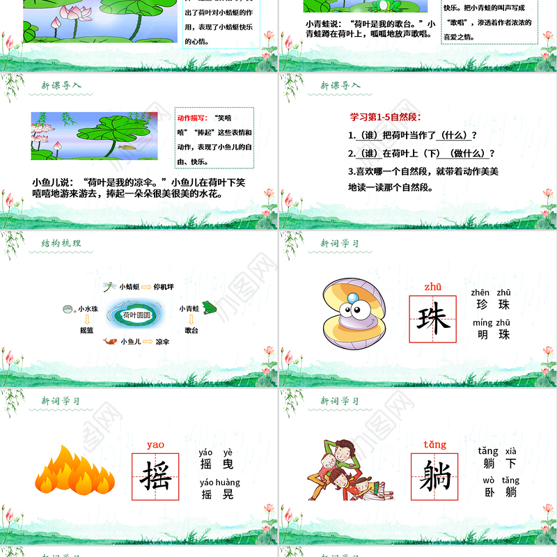 2022荷叶圆圆PPT简约小清新风人教版小学一年级语文下册第四章第13课课件（含配套教案）