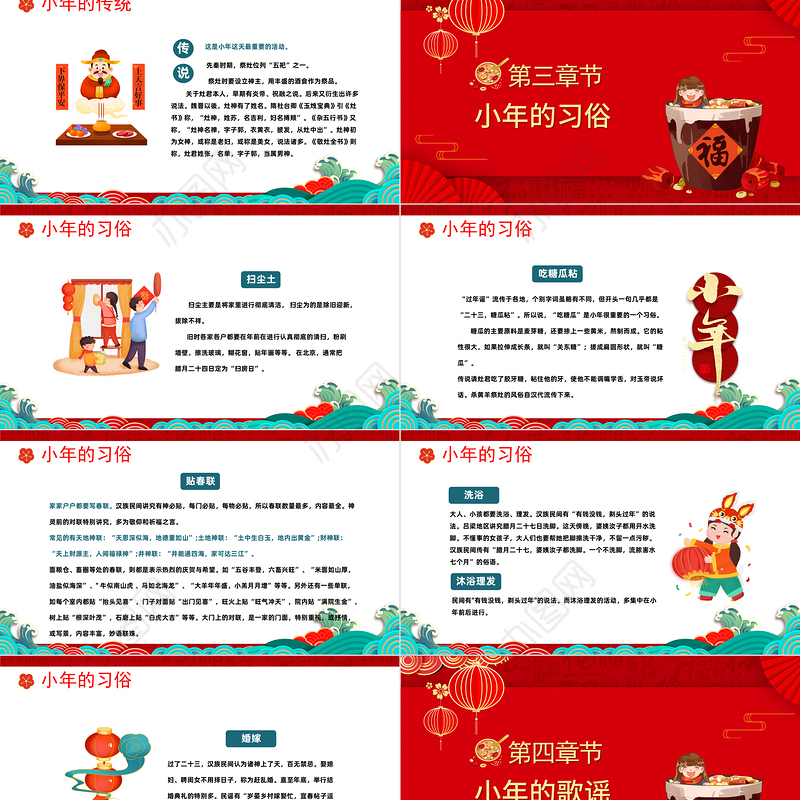 2023小年纳福PPT国潮风小年纳福文化习俗介绍课件模板