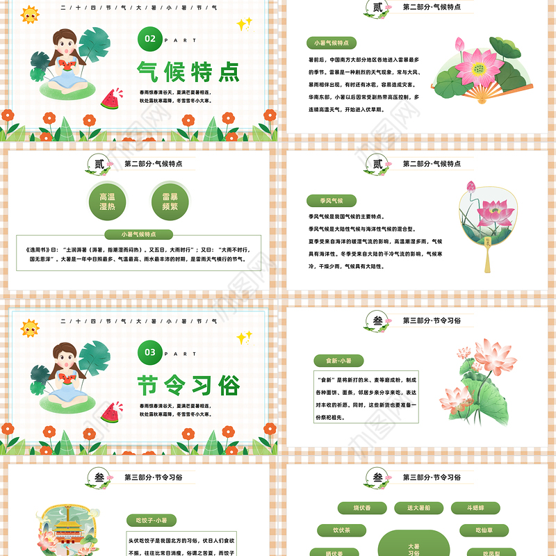 2023小暑打雷大暑破圩PPT中国风中国传统节气二十四节气之大暑小暑专题课件模板