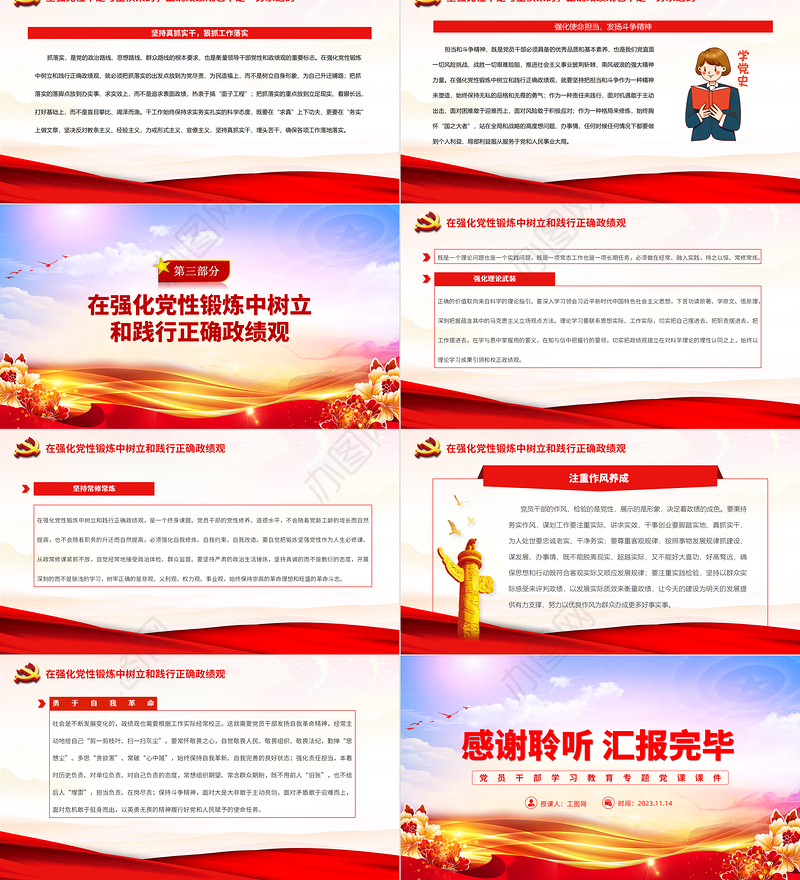 政绩观PPT党政风党员干部在强化党性锻炼中树立和践行正确政绩观专题党课课件