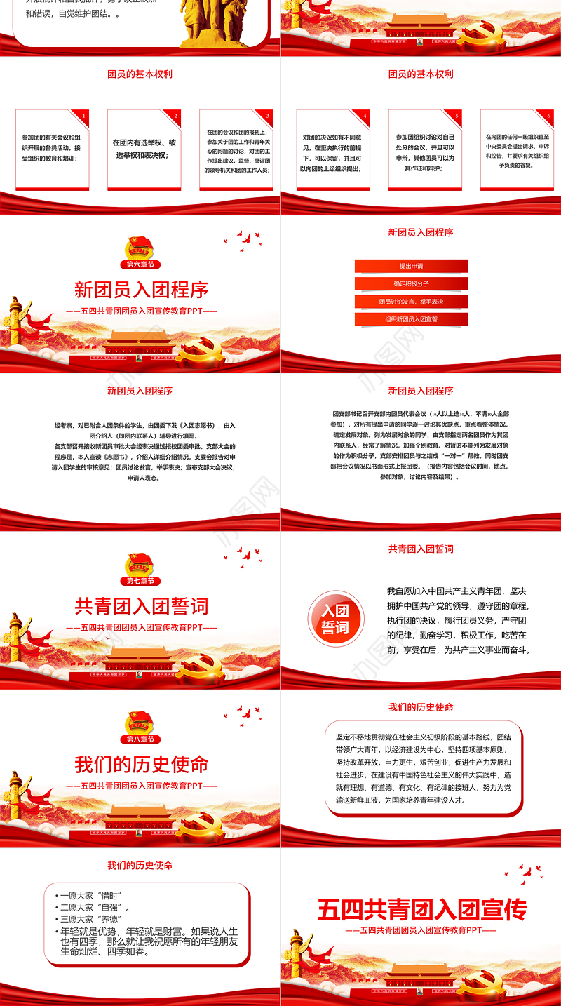 共青团入团宣传教育PPT简洁党政风中国共产主义青年团简介历史团员义务青少年入团培训课件