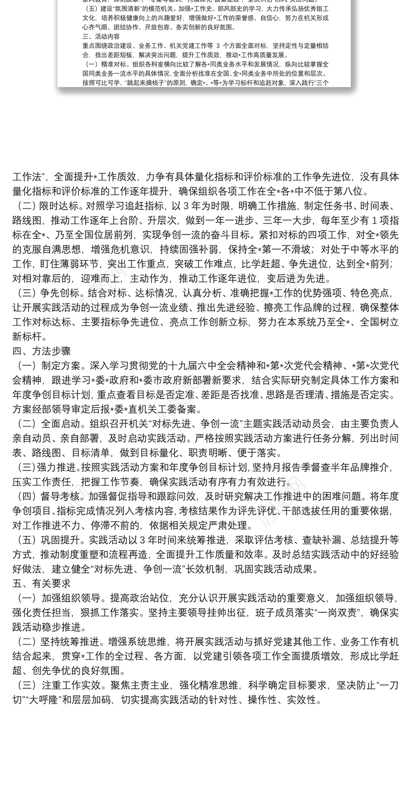 机关“对标先进、争创一流”主题实践活动工作方案