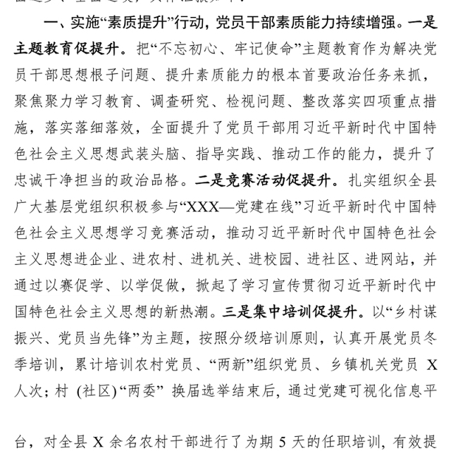 县2019年度基层党建工作情况汇报年度检查考核通用