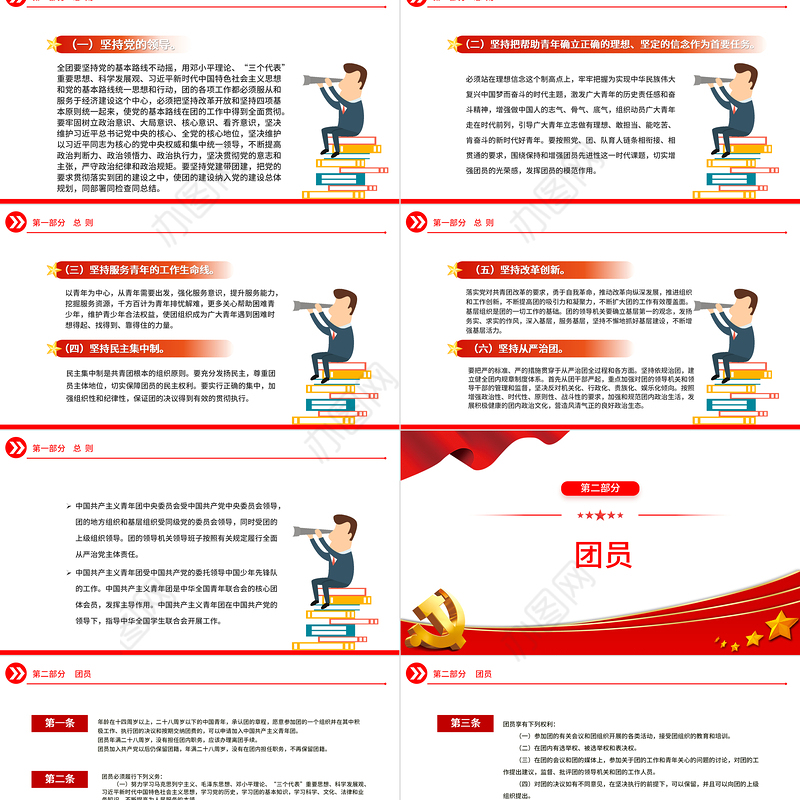 2023中国共产主义青年团章程PPT红色简洁共青团团员学习团章团课课件