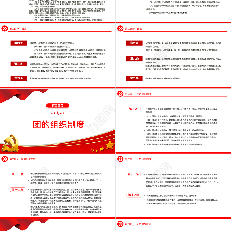 2023中国共产主义青年团章程PPT红色简洁共青团团员学习团章团课课件