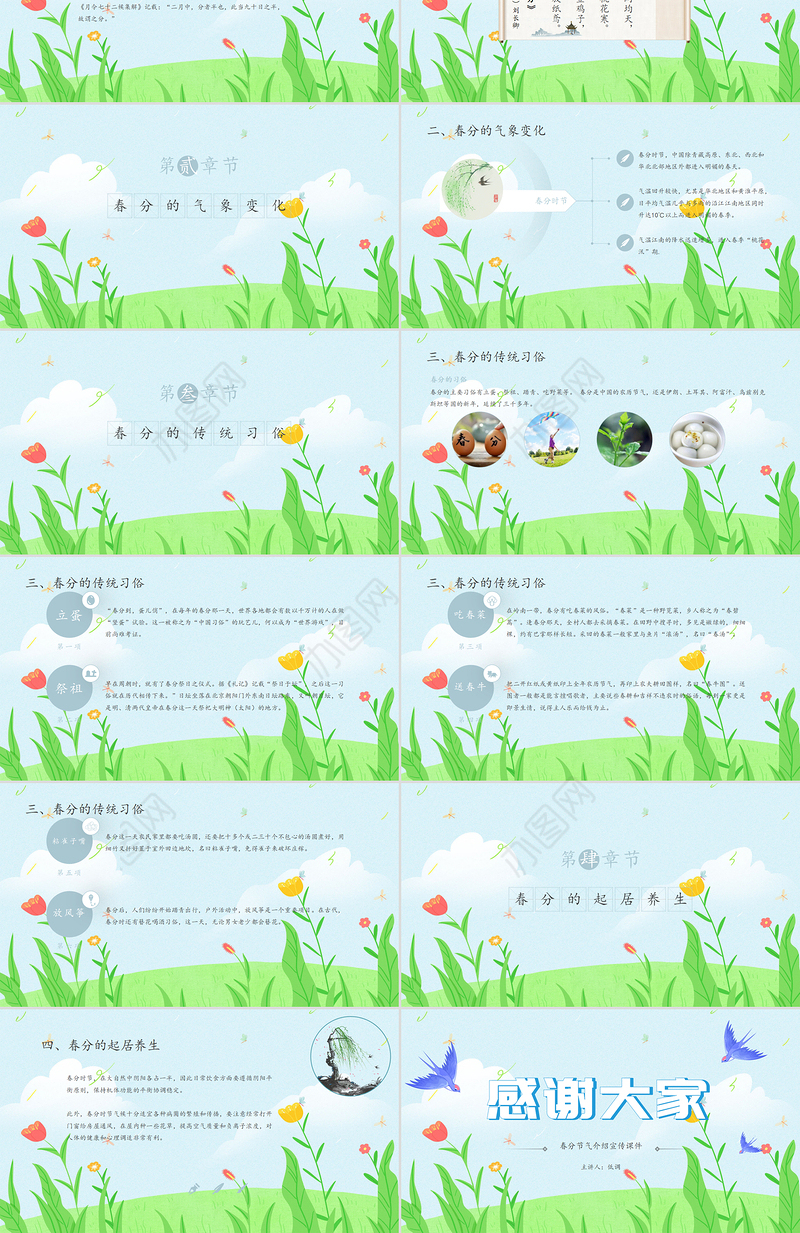 2022年绿色清新春分节气PPT模板