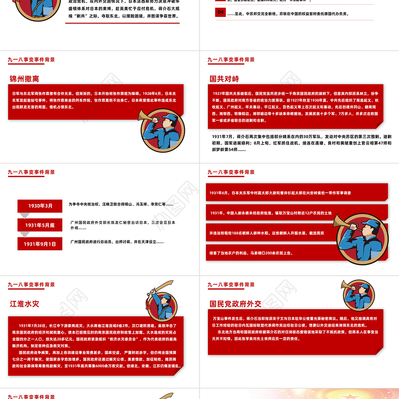 铭记历史纪念918PPT党政风纪念918事件91周年勿忘国耻警钟长鸣党课课件模板