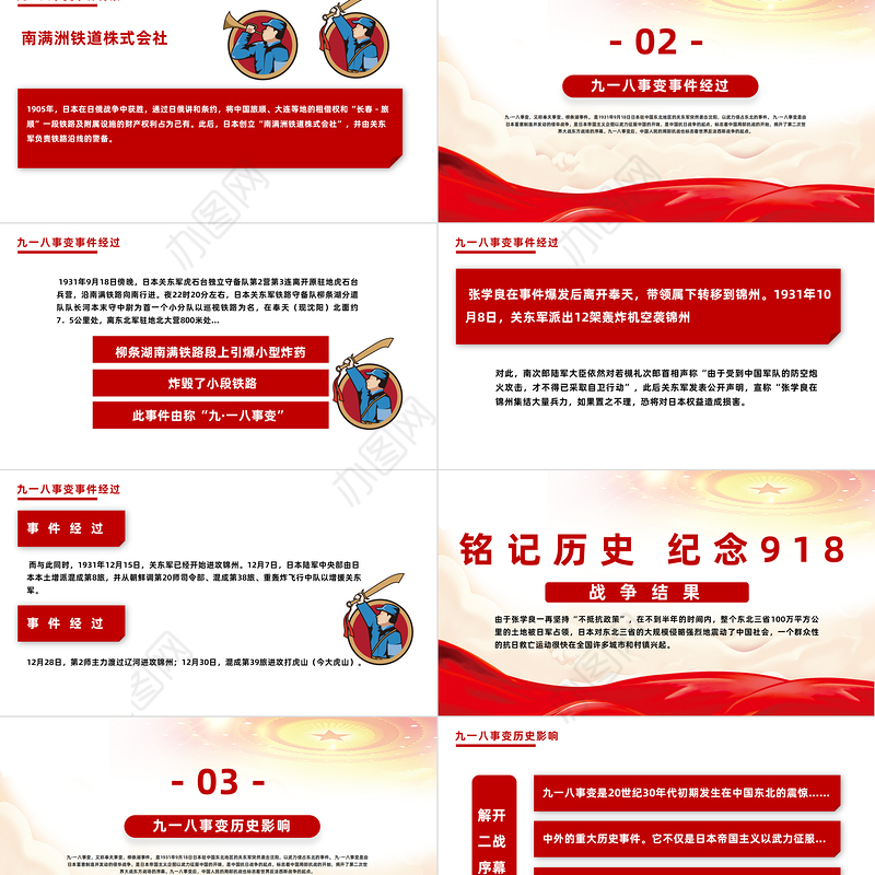 铭记历史纪念918PPT党政风纪念918事件91周年勿忘国耻警钟长鸣党课课件模板