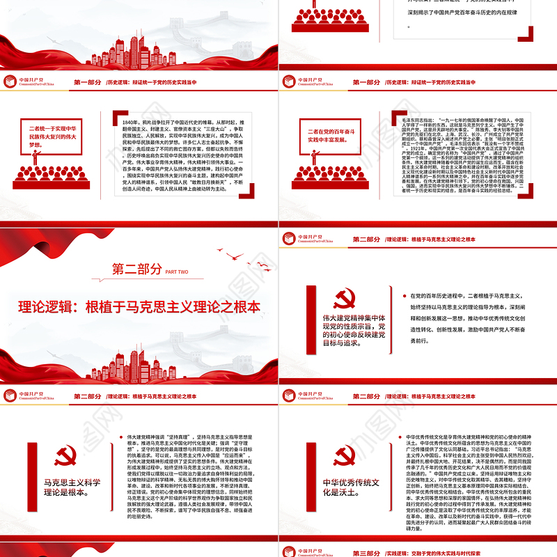 建党精神深刻昭示党的初心使命PPT红色简洁党员干部学习教育专题党课课件模板