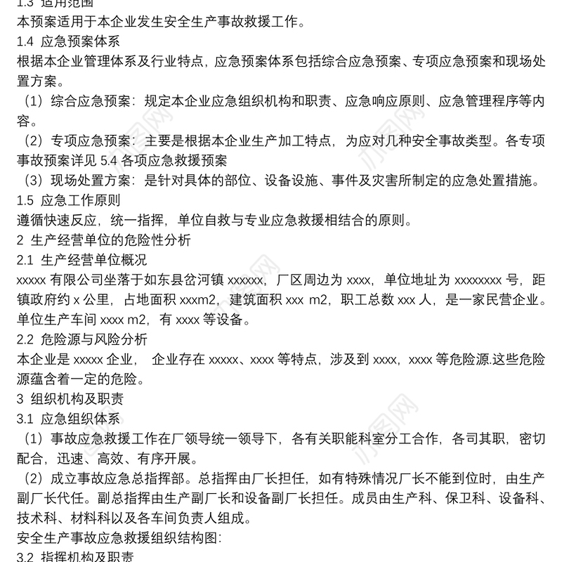 生产安全事故应急预案参考模板2021
