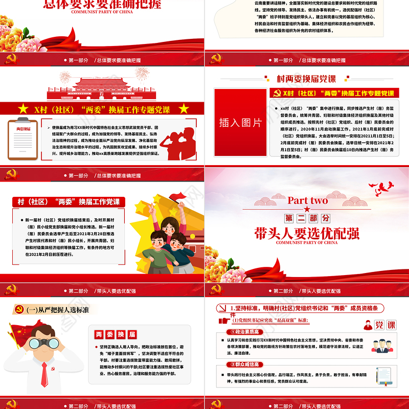 简洁大气村社区两委换届专题辅导换届选举流程党支部党课PPT