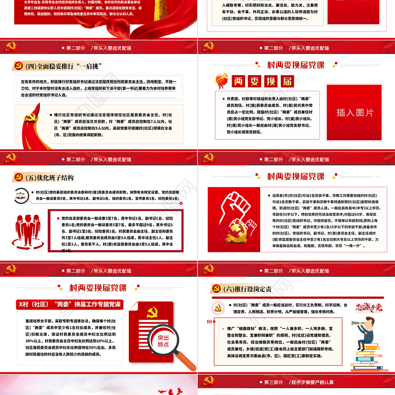 简洁大气村社区两委换届专题辅导换届选举流程党支部党课PPT