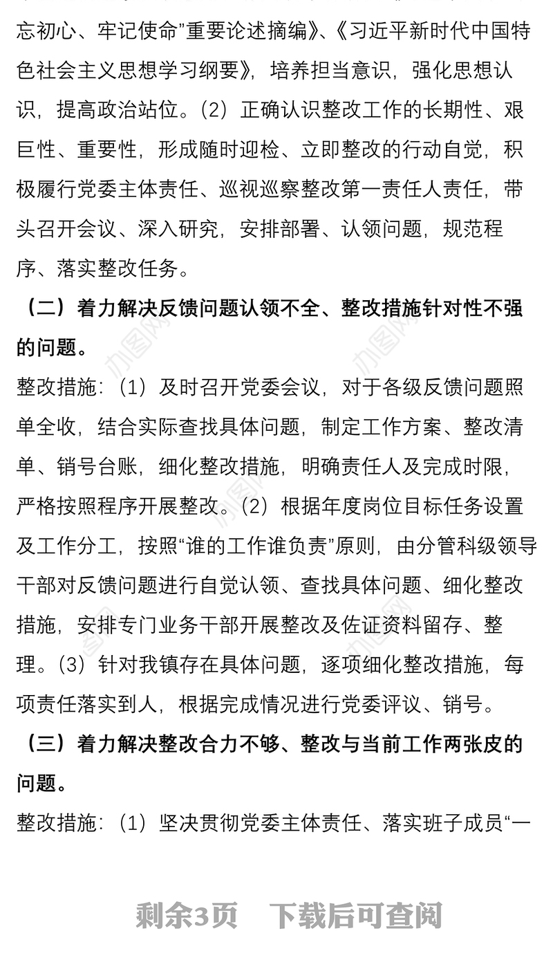 关于专项整治巡视巡察整改存在问题工作方案