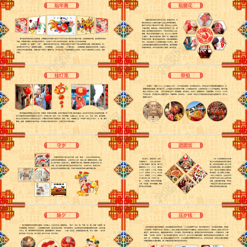 原创新年春节习俗民俗传统文化PPT模板-版权可商用