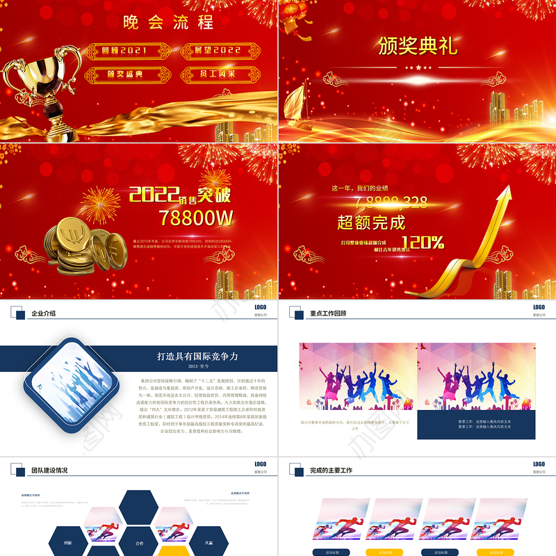 2022虎年誓师大会PPT大气酷炫乘风破浪公司企业年会年终员工表彰大会PPT模板