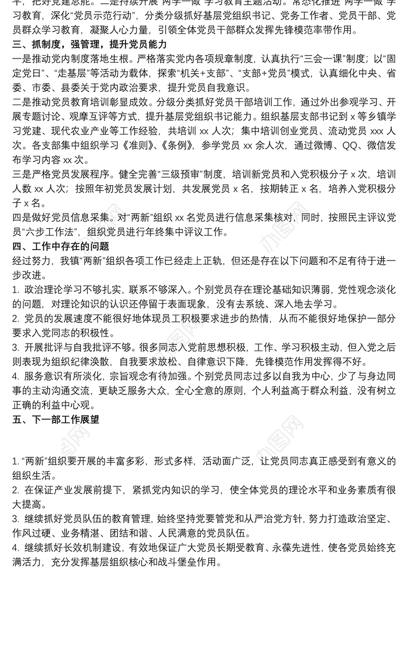 乡镇“两新”组织党建工作总结