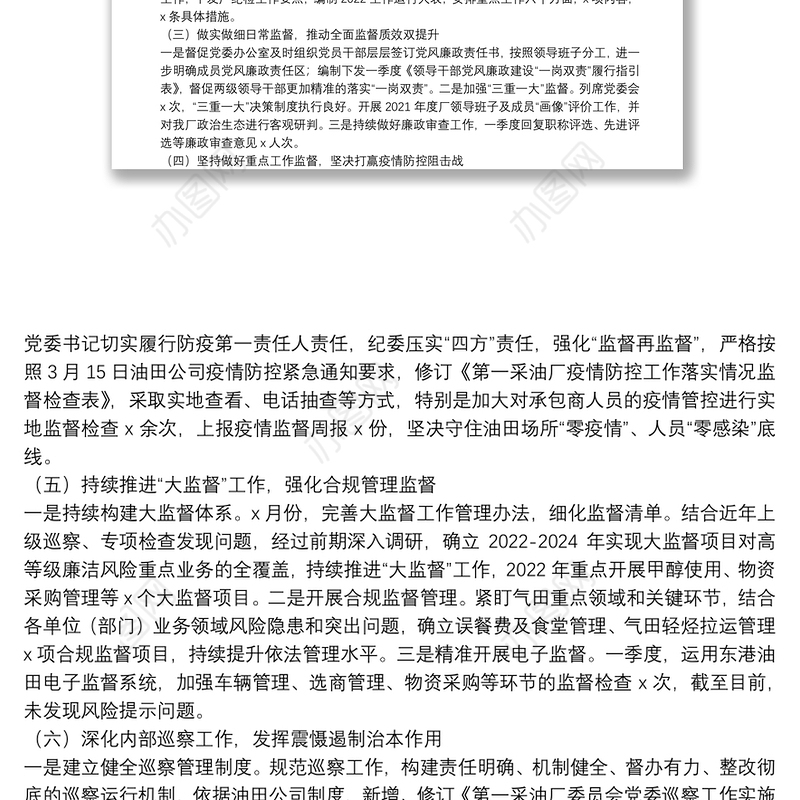 公司纪委办公室2022年第一季度工作汇报