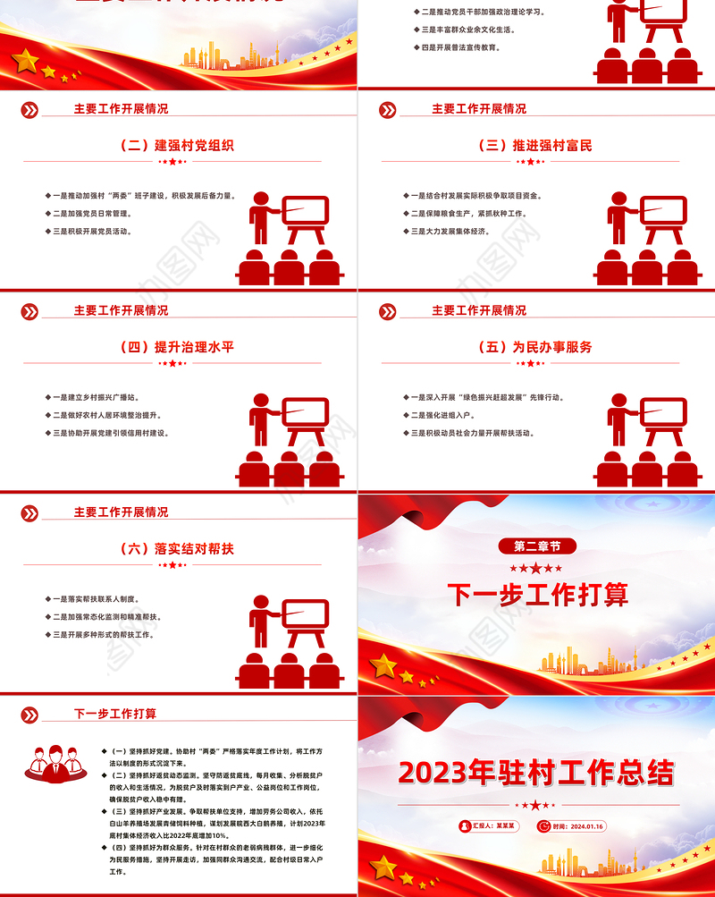 2023驻村工作队年终工作总结PPT大气华美总结述职汇报模板