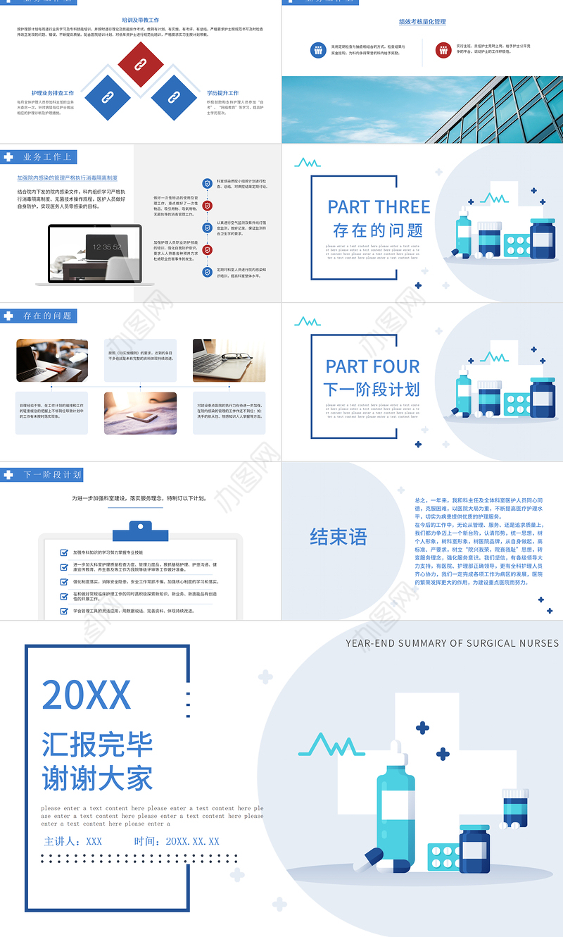 2022外科护士长年终总结PPT商务清新完整框架内容年终总结专用PPT