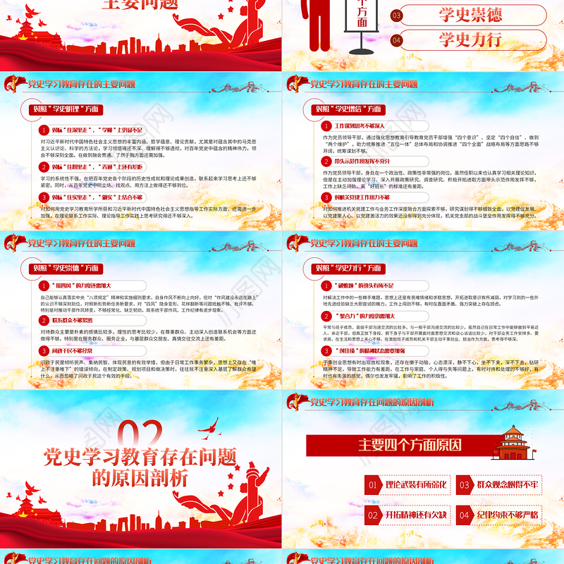 2022民主生活会对照检查材料PPT红色精品党政风党工委党史学习教育专题党课课件模板