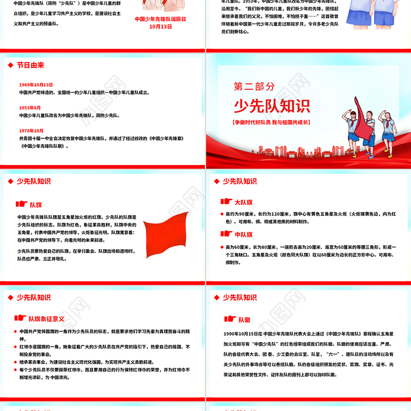2022红领巾心向党PPT卡通风中国少年先锋队诞辰日主题班会课件模板下载