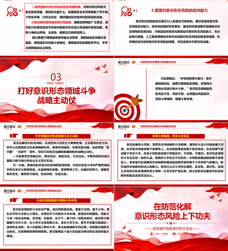 着力防范化解意识形态风险ppt大气精美风坚定维护国家意识形态安全党组织党群党员专题党课课件