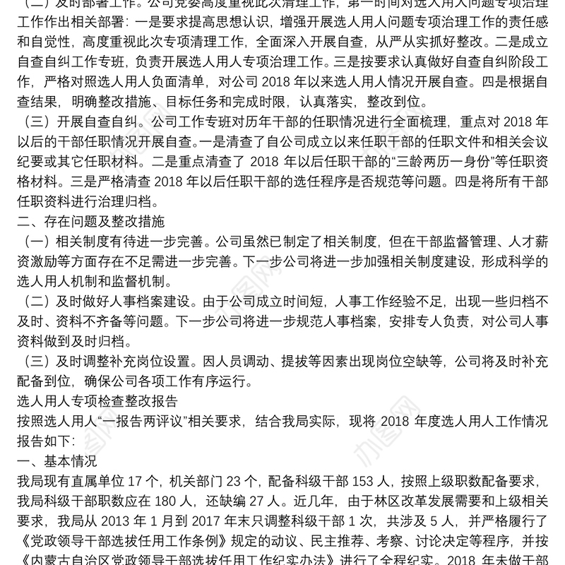 选人用人专项检查整改报告