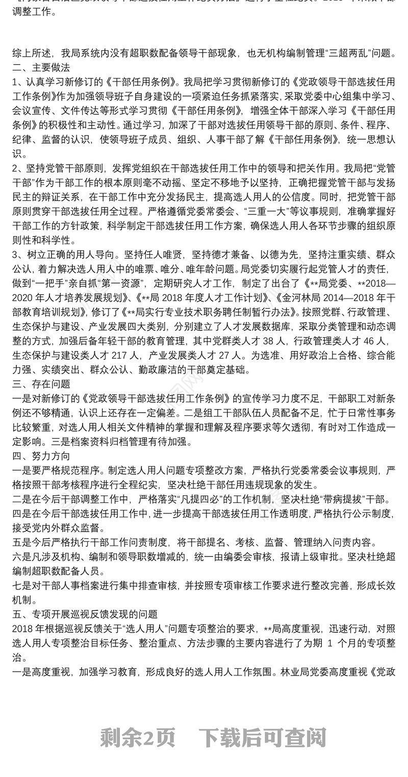 选人用人专项检查整改报告