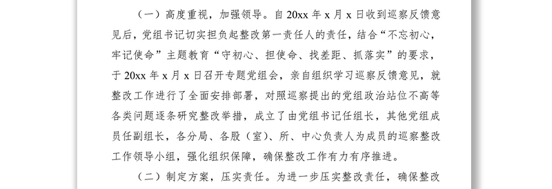 2021局党组主要负责人组织落实巡察整改工作情况报告