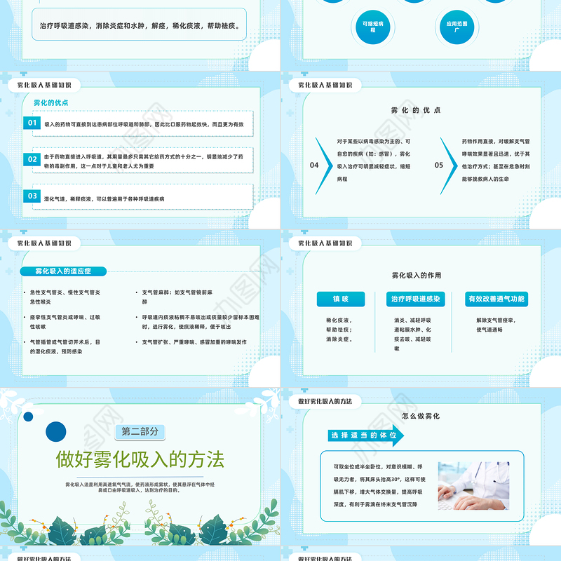 2022雾化吸入健康宣教PPT蓝色简约风雾化吸入健康宣传课件模板