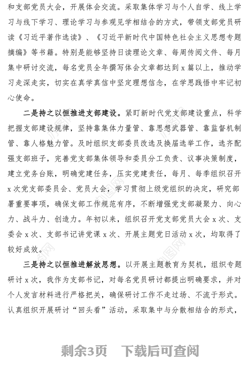 2023年党支部书记个人述职述责述廉报告