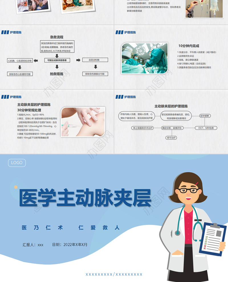 2022主动脉夹层PPT清新简约风医学急救护理通用PPT模板