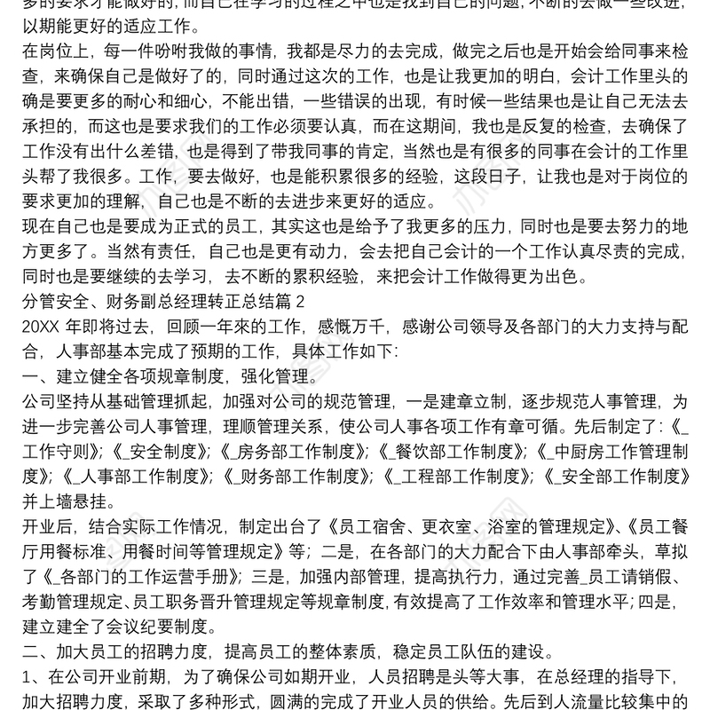 分管安全、财务副总经理转正总结6篇