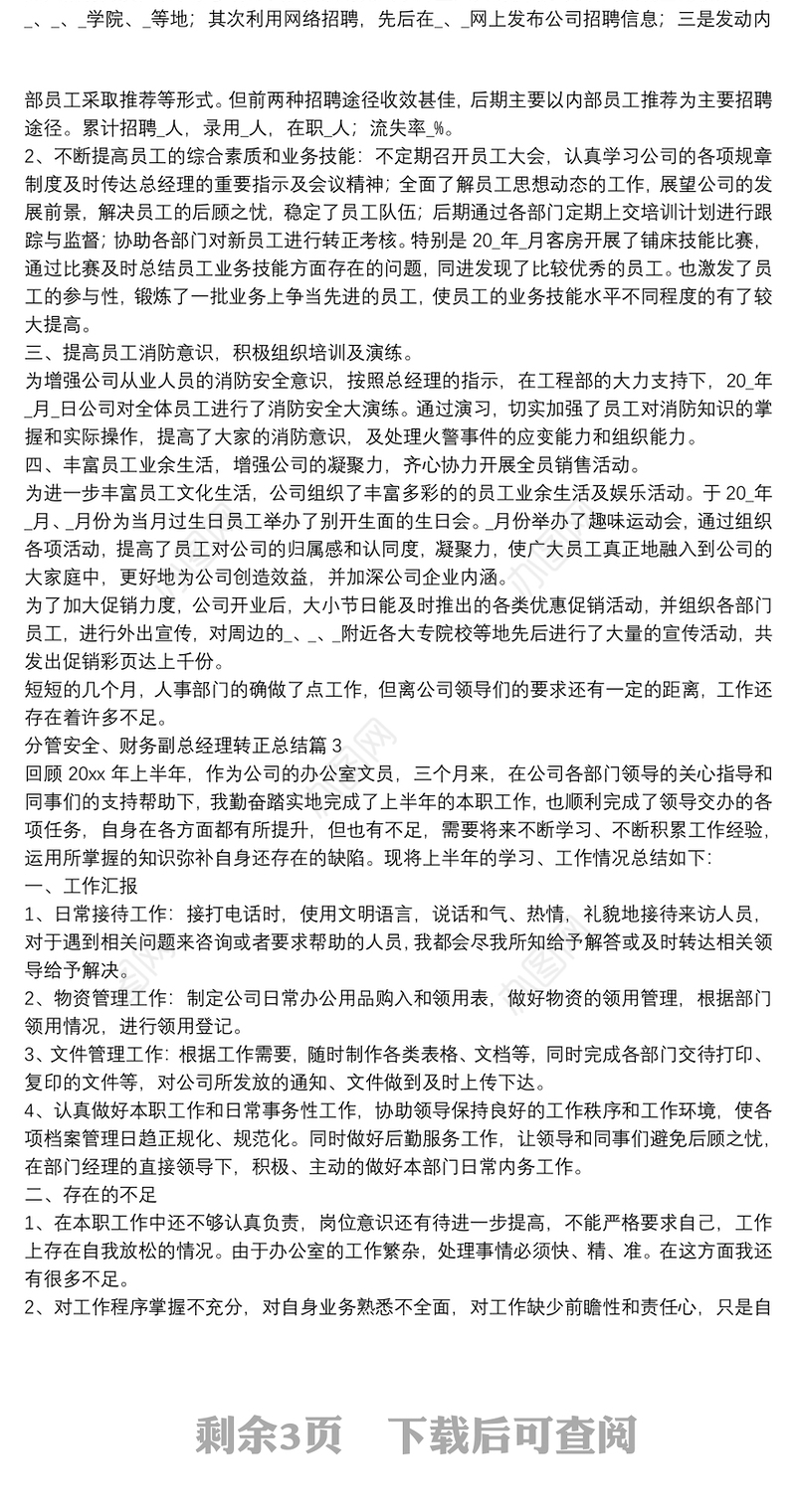 分管安全、财务副总经理转正总结6篇