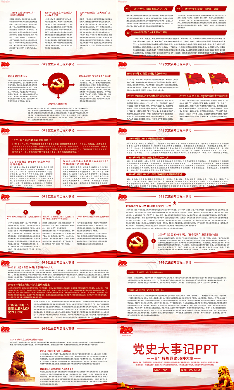 1921-2021党史大事记ppt红色简洁百年党史教育之66件大事PPT模板