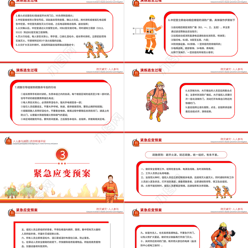 2023消防应急疏散演练PPT红色精美风全面关注消防生命安全至上专题课件模板