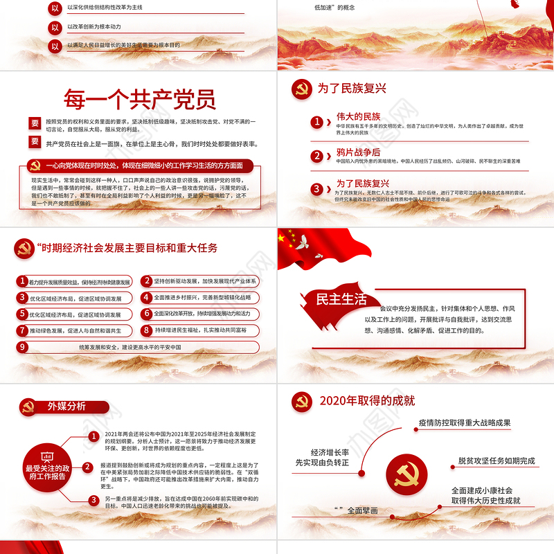 2022党员主题党日PPT红色党建党支部主题党日微党课课件模板