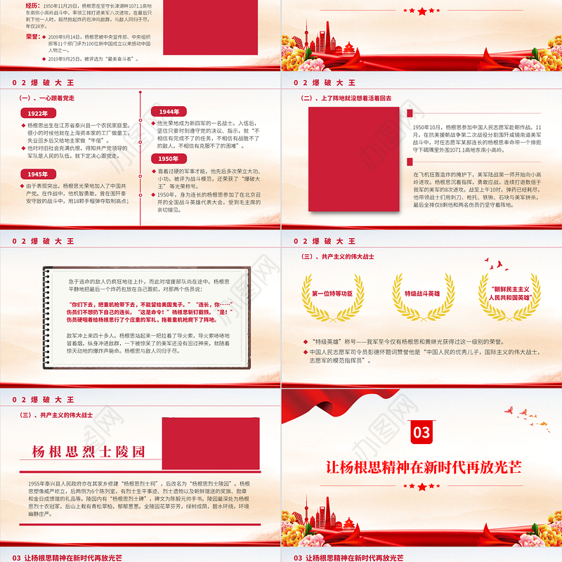 2022特级战斗英雄杨根思PPT红色党政风党员干部学习教育专题党课党建课件模板