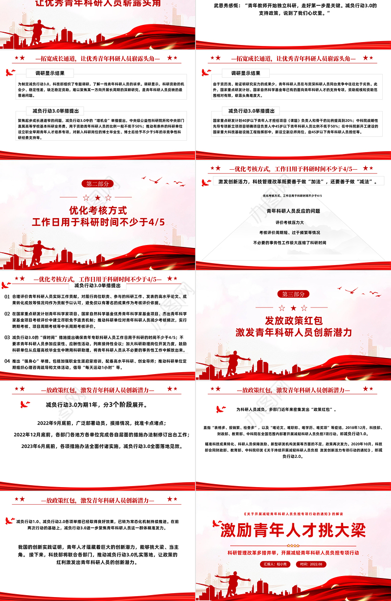 激励青年人才挑大梁PPT党政风党建学习青年科研人员减负通知解读课件模板