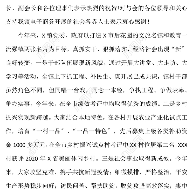 乡镇电商协会成立大会上的工作总结发言报告