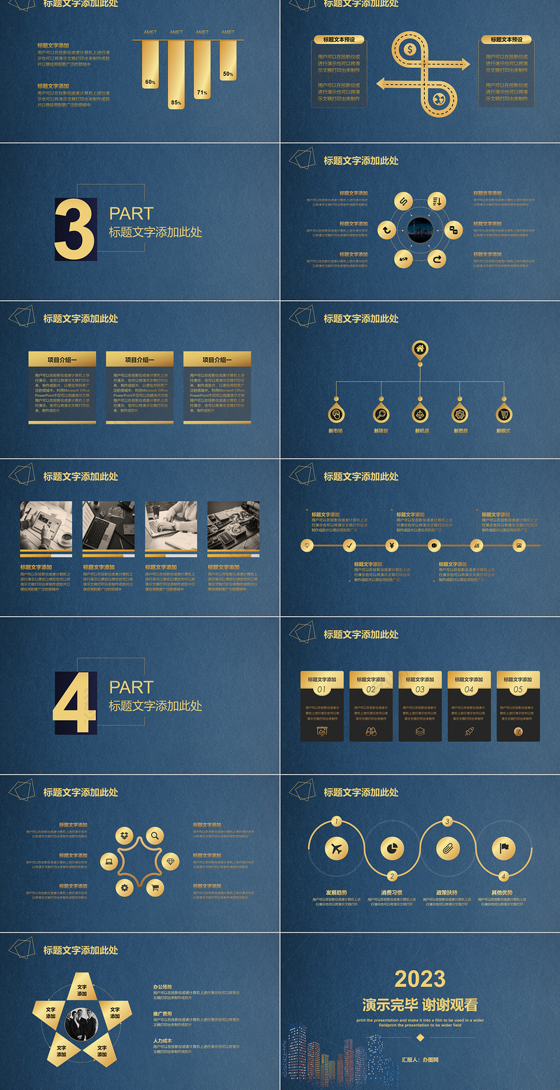 2023工作总结PPT模板蓝金金融科技模板