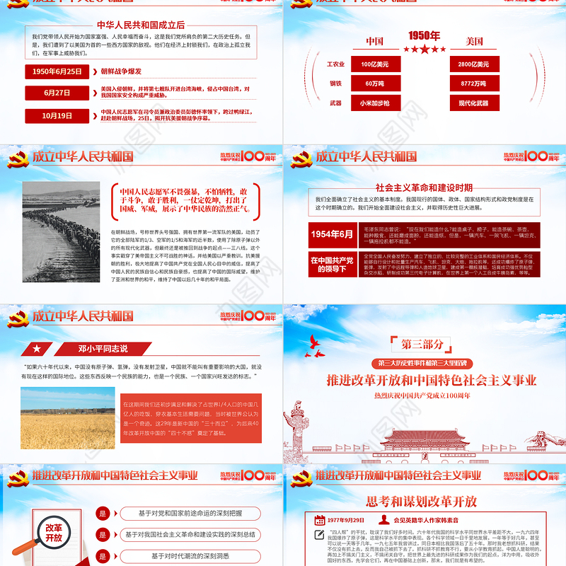 蓝色大气剪纸风从百年历史看党的初心和使命七一建党节建党100周年党课PPT