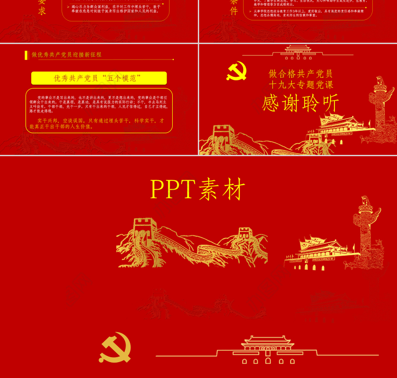 党政红色金色做合格共产党员党课闪亮简洁PPT模板