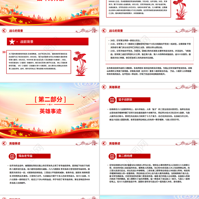 精美简洁平型关大捷PPT纪念抗日战争胜利80周年系列党课下载