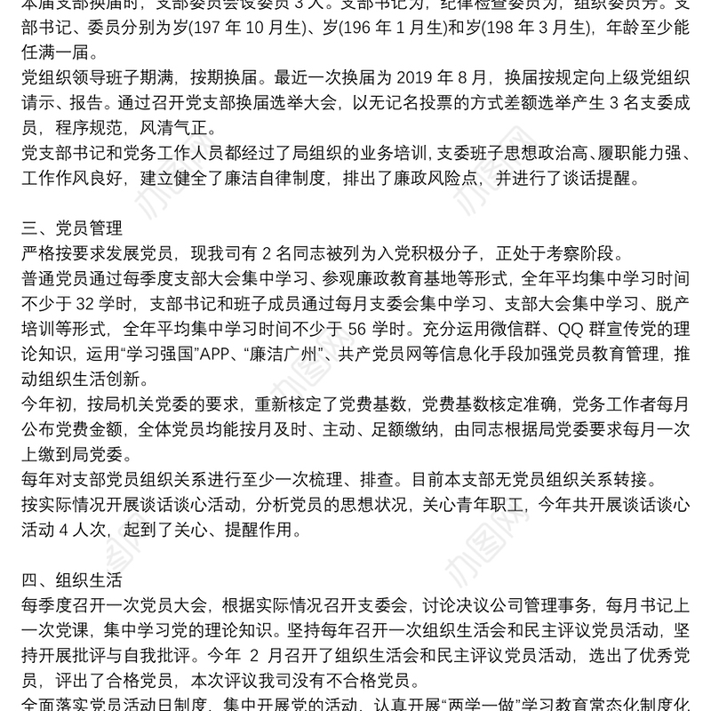 党支部标准化建设自评报告