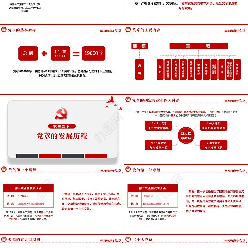 2022中国共产党章程全文解读PPT极简风党章发展历程及新党章全文党员学习专题课件下载