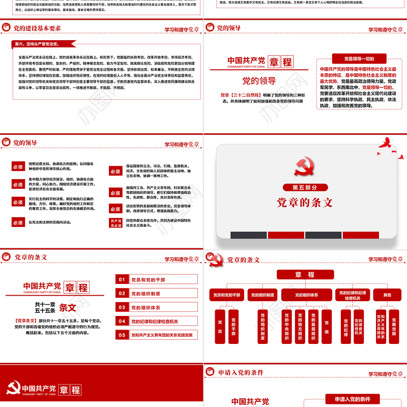 2022中国共产党章程全文解读PPT极简风党章发展历程及新党章全文党员学习专题课件下载