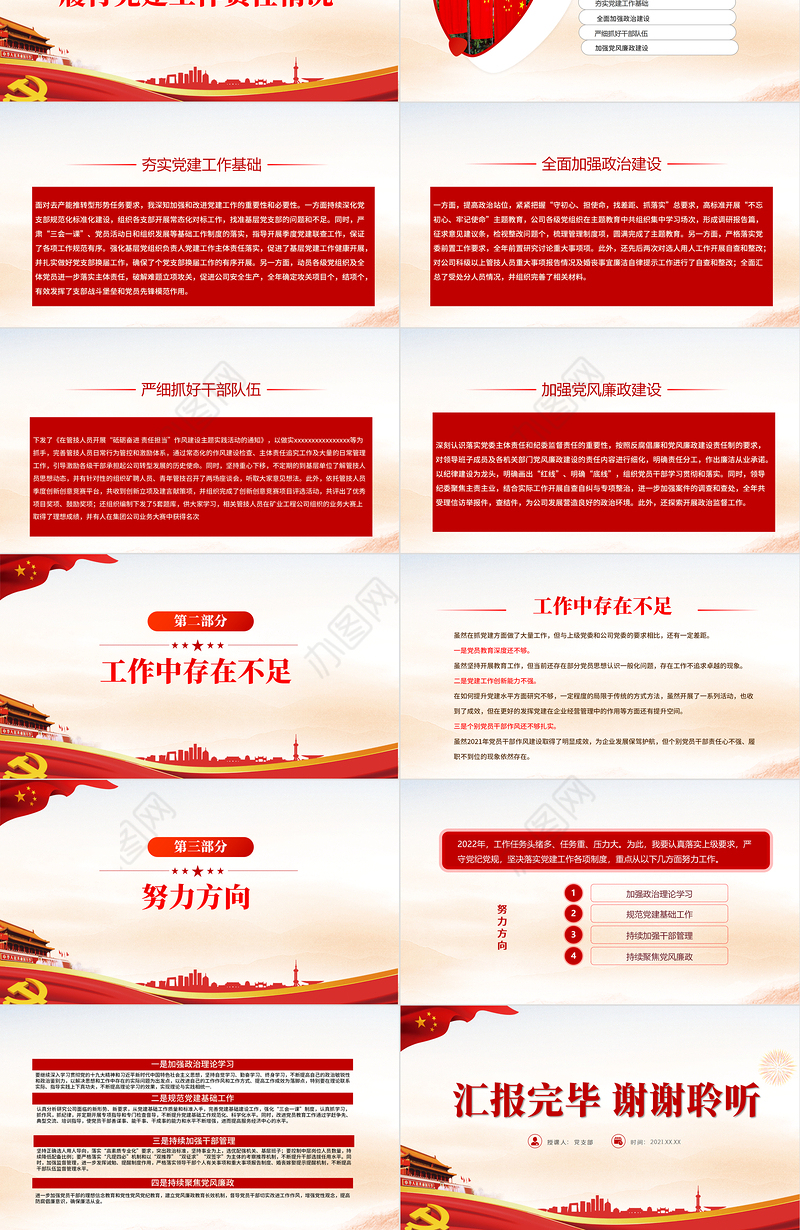 2021年党建述职评议考核PPT红色简洁国企领导抓党建工作述职报告汇报模板