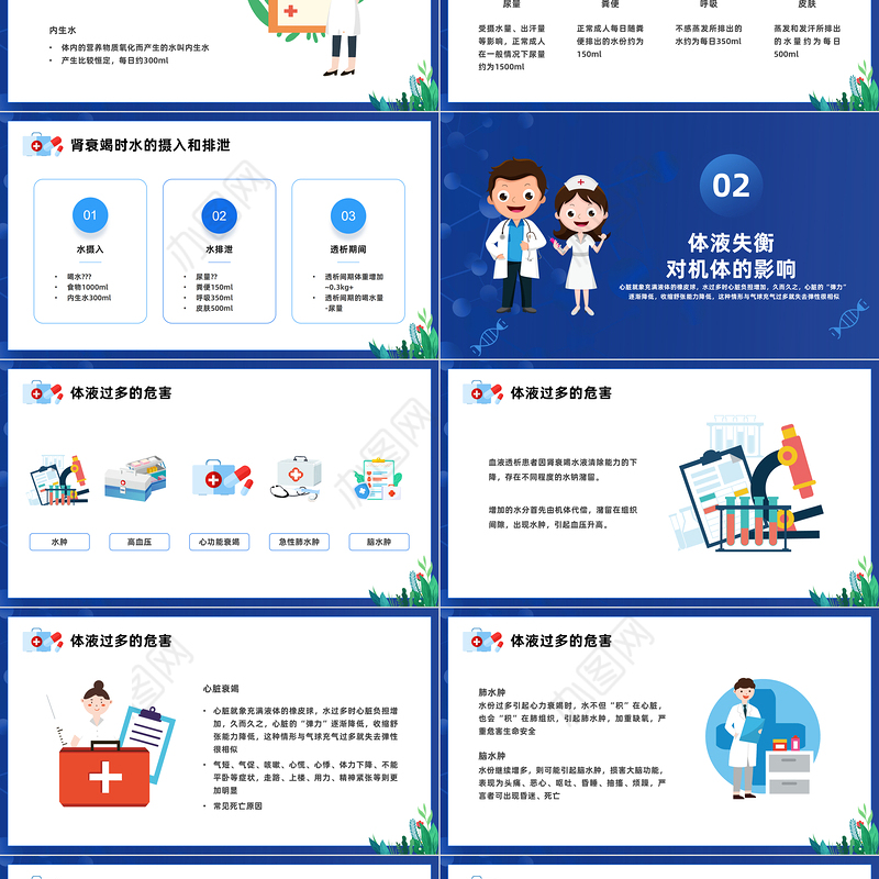 2023血液透析患者水分控制的管理PPT蓝色插画风透析患者控水宣教课件模板下载