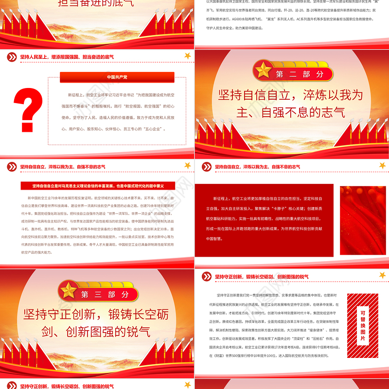 2023深刻学习把握“六个必须坚持”在中国式现代化的伟大征程中贡献航空力量PPT大气精美风党员干部学习教育专题党建课件